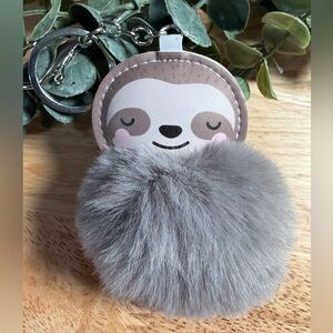 Cute Sloth Keychain / Bag Charm with Fluffy Pom Pom